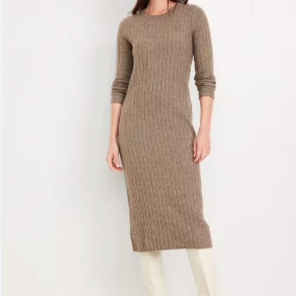 Old Navy SoSoft Midi Sweater Dress in Brown Tan - Picture 1 of 3